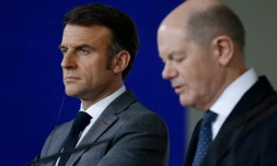 Le président français Emmanuel Macron et le chancelier allemand Olaf Scholz le 15 mars 2024 à Berlin