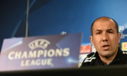 L'entraîneur de Monaco Leonardo Jardim lors d'une conférence de presse, le 10 avril 2017 à Dortmund