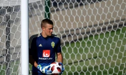 Le gardien de la Suède Karl-Johan Johnsson lors d'une séance d'entraînement, le 4 juillet 2018 à Gelendzhik