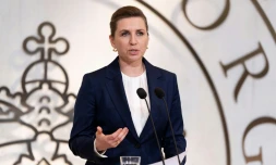 La Première ministre danoise Mette Frederiksen lors d'une conférence de presse à Marienborg le 31 janvier 2022