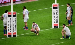 Les joueurs du XV de France battus par l'Ecosse au tournoi des Six Nations Ă Saint-Denis, le 26 mars 2021