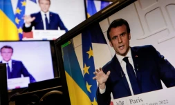 Emmanuel Macron lors d'une déclaration à l'Elysée sur la guerre en Ukraine, à Paris le 2 mars 2022