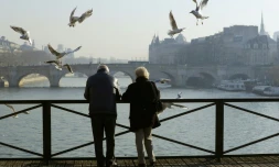 Un couple de retraités sur le Pont des Arts à Paris, en décembre 2016 