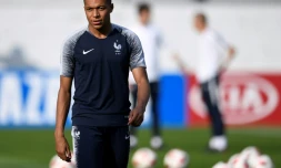 Le Français Kylian Mbappé à l'entraînement à Moscou le 14 juillet 2018