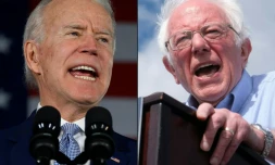 Les candidats à la primaire démocrate Joe Biden (gauche) et Bernie Sanders (droite)