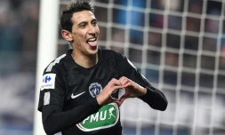 L'attaquant argentin du PSG réagit aprÚs avoir inscrit un but lors de la qualification en quarts de finale de la Coupe de France face à Sochaux le 6 février 2018