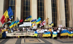 Manifestation contre la visite de Vladimir Poutine au Trocadéro à Paris le 28 mai 2017