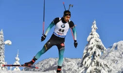 Martin Fourcade, lors du sprint 10 km de biathlon à Hochfilzen, le 14 décembre 2018