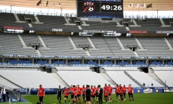 L'équipe des Herbiers lors d'un entraînement au Stade de France, le 7 mai 2018, à la veille de la finale de la Coupe de France contre le PSG