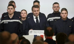 Le président Emmanuel Macron lors de ses voeux aux Armées à Cherbourg, le 19 janvier 2024