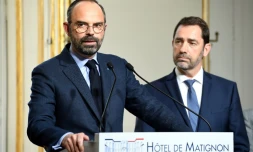 Edouard Philippe et Christophe Castaner lors d'une conférence de presse à Matignon, le 18 mars 2019