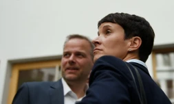 Leif-Erik Holm, candidat de l'AfD et Frauke Petry, dirigeante du parti, à l'issue d'une conférence de presse le 5 septembre 2016 à Berlin