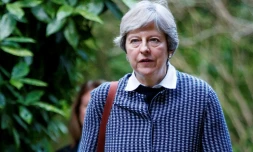 La Première ministre britannique Theresa May, le 8 octobre 2017 à Reading, dans le sud de l'Angleterre