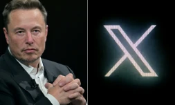 Le propriétaire de X Elon Musk, le 16 juin 2023 à Paris, et le logo du réseau, le 24 juillet 2023