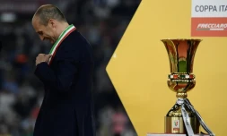 Massimiliano Allegri après la cérémonie protocolaire de la finale de la Coupe d'Italie remportée par la Juventus face à l'Atalanta le 15 mai 2024 à Rome