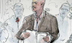 Un croquis montrant Tony Meilhon à son procès à Rennes, dans l'ouest de la France, le 13 octobre 2015