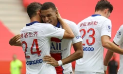 Kylian Mbappé (centre), lors de la victoire du Paris SG contre l'OGC Nice, le 20 septembre 2020 à Nice