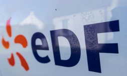 Le logo d'EDF pris le 18 janvier 2022 à Flamanville, en France 