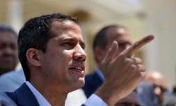 L'opposant vénézuélien et président autoproclamé Juan Guaido lors d'une conférence de presse à l'Assemblée nationale à Caracas, le 10 mars 2019