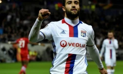 L'attaquant lyonnais Nabil Fekir, auteur d'un triplé contre AZ Alkmaar en 16e de finale de l'Europa League, le 23 février 2017 au Parc OL  