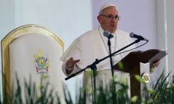 Le pape François, au stade Morelos à Morelia, au Mexique, le 16 février 2016