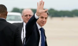 Le secrétaire d'Etat américain Antony Blinken quitte la base aérienne d'Andrews (Etats-Unis, Maryland) le 24 mai 2021