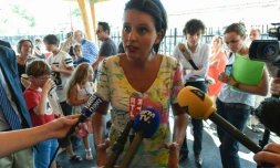 La ministre de l'Education nationale Najat Vallaud-Belkacem lors de l'inauguration de l'école primaire Theodore Monod le 27 août 2016 à Sadirac