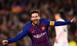 L'attaquant du Barça Lionel Messi auteur d'un doublé face à Manchester United en quarts retour de C1 au Camp Nou, le 16 avril 2019