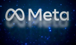 Le logo de Meta, société américaine qui détient et exploite Facebook, Instagram, Threads et WhatsApp, au Forum économique mondial (FEM) à Davos, le 19 janvier 2025
