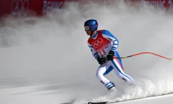 Le Français Alexis Pinturault à l'arrivée de la descente du combiné des Jeux olympiques de Pékin, le 10 février 2022