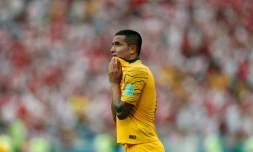 L'attaquant de l'Australie Tim Cahill déçu après la défaite contre le Pérou au Mondial, le 26 juin 2018 à Sotchi