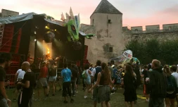 Des participants au festival de musique électro Château Perché, le 5 août 2017 à Ainay-le-Vieil, dans le Cher