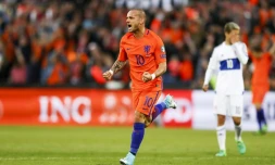 Le Néerlandais Wesley Sneijder fête un but contre le Luxembourg en qualifications au Mondial 2018, le 9 juin 2017 à Rotterdam