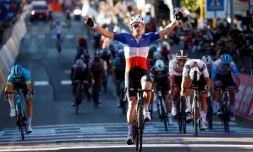 Arnaud Démare vainqueur de la 6e étape du Tour d'Italie, entre Castrovillari et Matera, le 8 octobre 2020