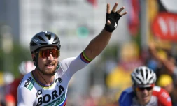 Le coureur de Bora Peter Sagan, vainqueur de la 2e étape du Tour de France à La Roche-sur-Yon, le 8 juillet 2018
