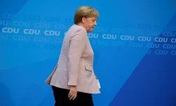La chancelière allemande Angela Merkel, après une déclaration sur la crise au sein de sa coalition, le 2 juin 2019 à Berlin 