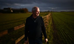 Le fermier John Stacey dans l'un de ses champs, le 27 janvier 2025 à Witham, dans l'est de l'Angleterre