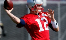 Le quarterback des New England Patriots Tom Brady lors d'un séance d'entraînement en vue du Super Bowl, le 2 février 2017 à Houston