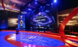 Photo remise par les organisateurs du tirage au sort de la Coupe du monde de rugby 2023 le 14 décembre 2020 à Paris