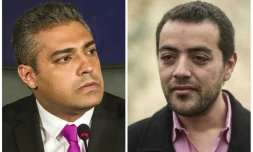 Un montage photo des deux journalistes de la chaîne qatarie Al-Jazeera,  l'Egyptien Baher Mohamed (D) et le Canadien Mohamed Fahmy, le 23 septembre 2015