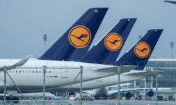 Des avions de la compagnie allemande Lufthansa au sol à l'aéroport international de Munich, lors d'une grève le 20 février 2024