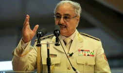 Khalifa Haftar, homme fort de la Cyrénaïque et chef de l'Armée nationale libyenne, le 7 mai 2018 à Benghazi