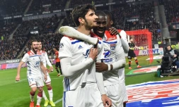Le milieu de terrain de Lyon Martin Terrier (c) buteur lors de la victoire 1-0 sur Rennes le 29 mars 2019 en 30e journée de L1