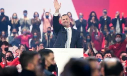 Le Premier ministre maltais Robert Abela lors d'un meeting de campagne, le 24 mars 2022 Ă Ta'Qali