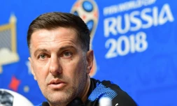 Le sélectionneur serbe Mladen Krstajic en conférence de presse, le 16 juin 2018 à Samara en Russie
