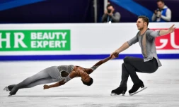 Vanessa James et son partenaire Morgan Ciprès à l'Euro de patinage artistique à Moscou, le 18 janvier 2018
