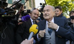 L'ancien président de la Fifa Joseph Blatter à son arrivée au TAS à Lausanne, le 29 avril 2016 