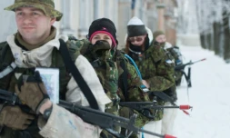 Des paramilitaires s'entraînent à Narva, en Estonie, le 14 janvier 2017