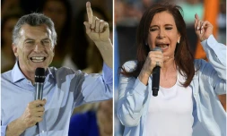 Le président argentin Mauricio Macri (g), le 16 octobre 2017 à Buenos Aires, et l'ex-présidente Cristina Kirchner (d), le 17 octobre 2017 à Buenos Aires, lors de meetings de campagne pour les législatives