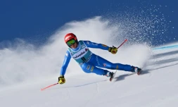 L'Italienne Federica Brignone lors de sa victoire dans le Super G de St. Moritz, Suisse, le 12 décembre 2021